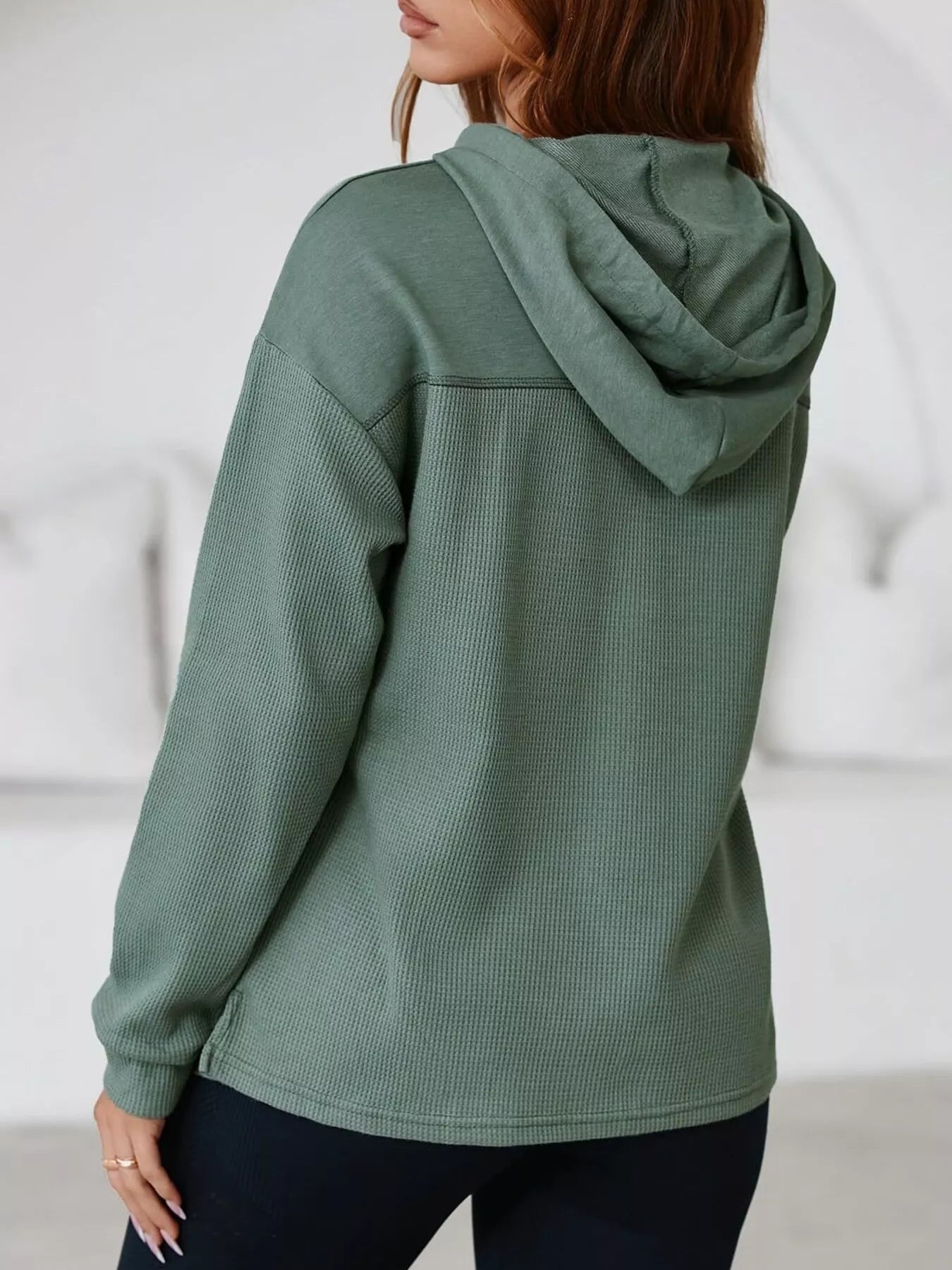 Casual Waffle Knit Dropped Shoulder Hoodie designed for comfort and style at Lookzlike