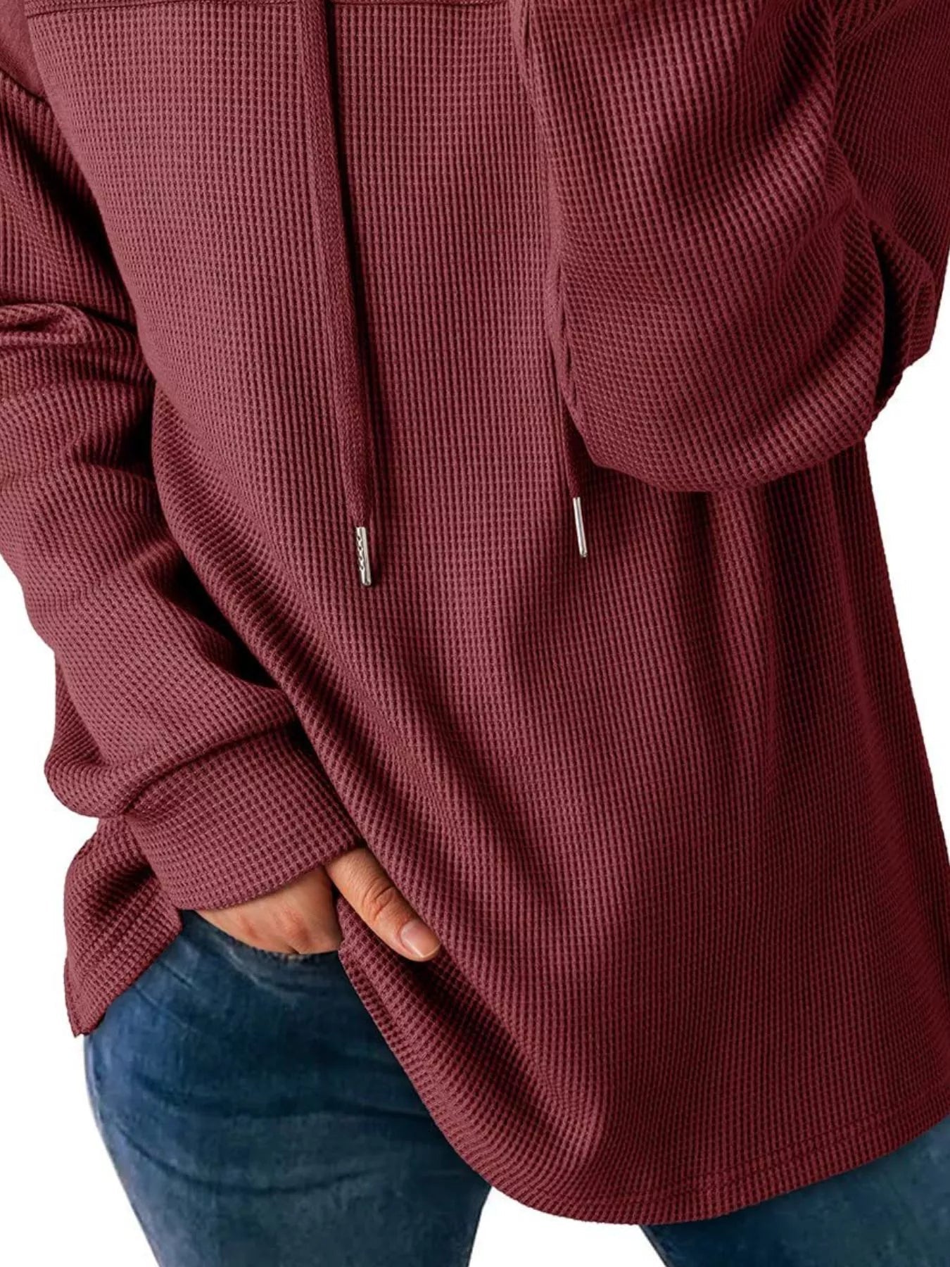 Casual Waffle Knit Dropped Shoulder Hoodie designed for comfort and style at Lookzlike