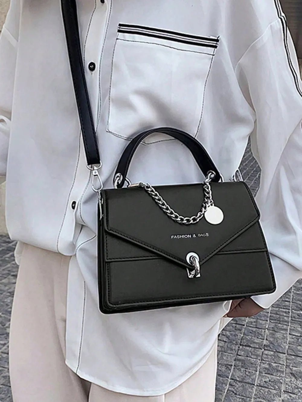 Chain PU Leather Detachable Shoulder Strap Handbag - Lookzlike