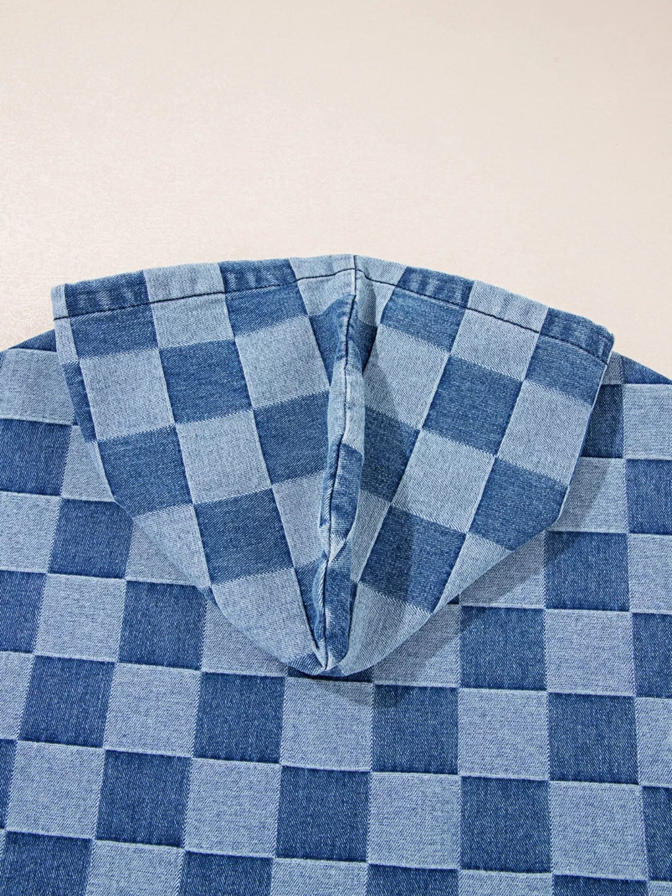 Checkered Half Zip Denim Hoodie Top designed for comfort and style at Lookzlike