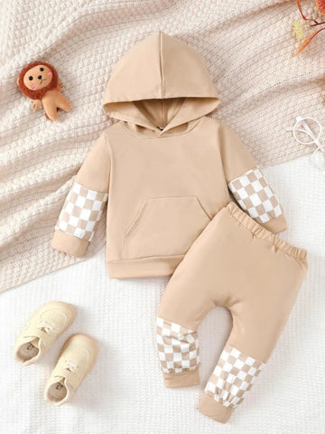 Checkered Long Sleeve Sweatshirt and Pants Set designed for comfort and style at Lookzlike