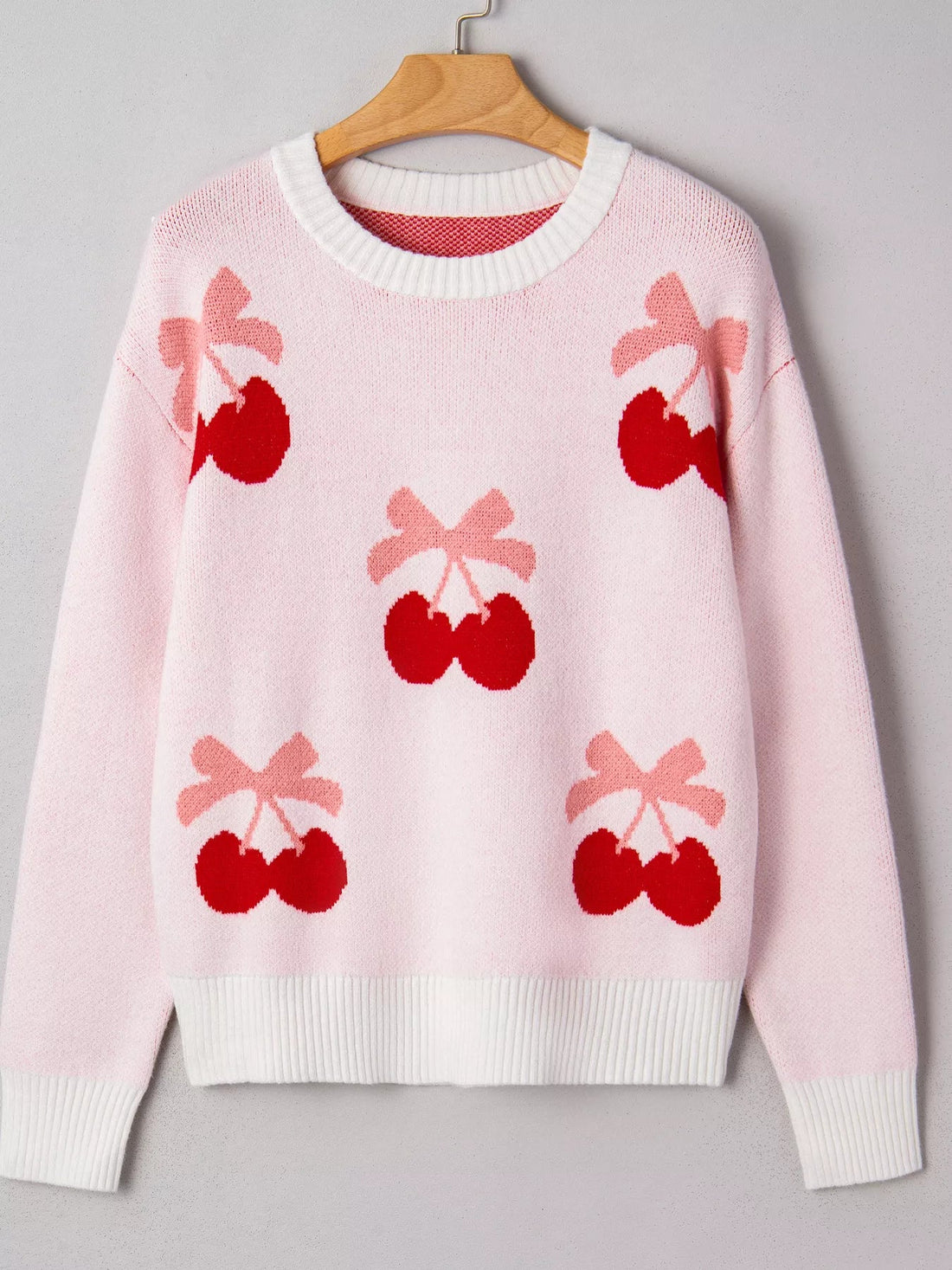 Cherry Pattern Drop Shoulder Sweater designed for comfort and style at Lookzlike