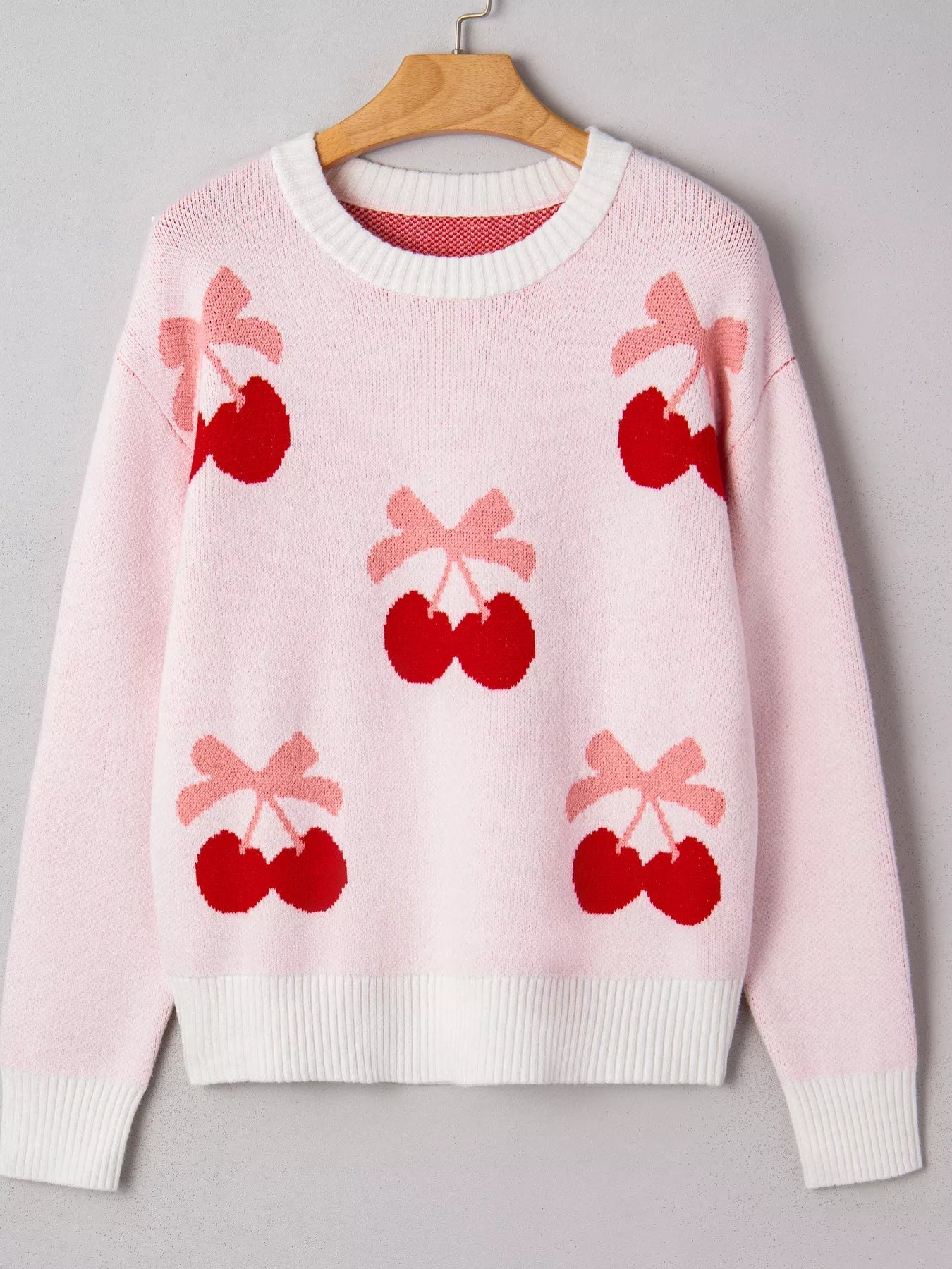 Cherry Pattern Drop Shoulder Sweater designed for comfort and style at Lookzlike