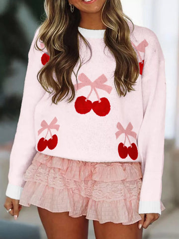 Cherry Pattern Drop Shoulder Sweater designed for comfort and style at Lookzlike