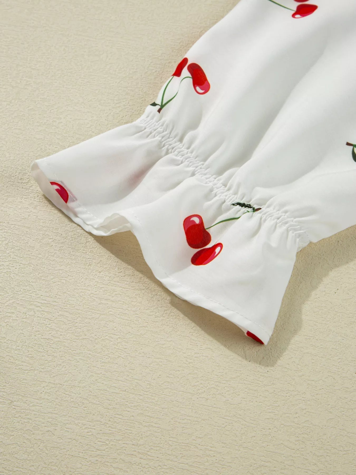 Cherry Print Flounce Sleeve Collared Frilled Babydoll Blouse designed for comfort and style at Lookzlike