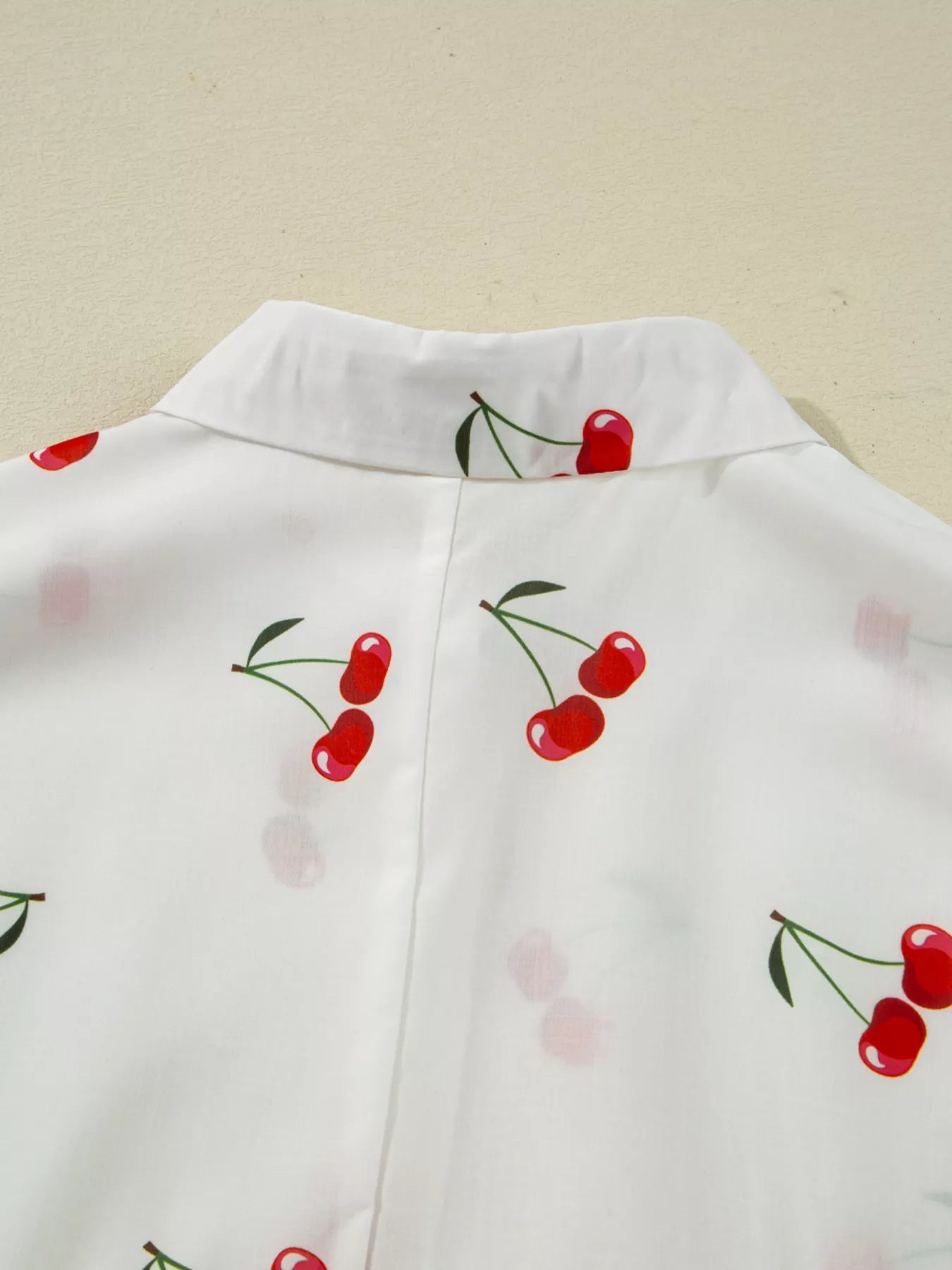 Cherry Print Flounce Sleeve Collared Frilled Babydoll Blouse designed for comfort and style at Lookzlike