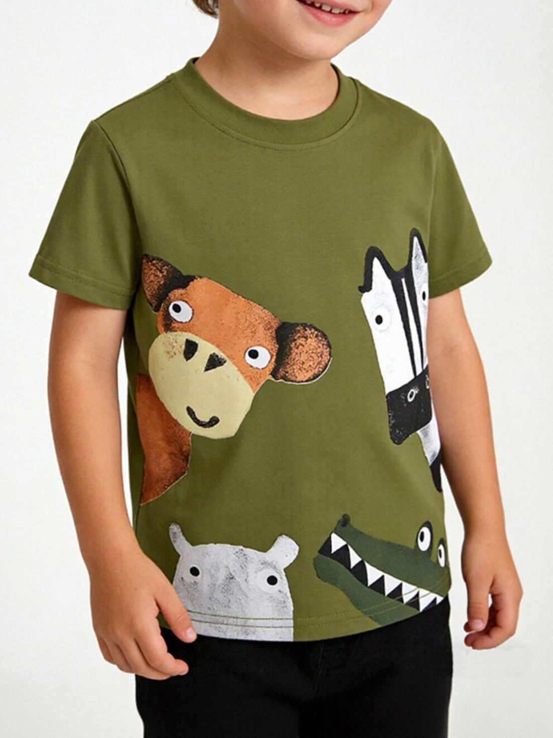 Children's Animal Print Crew Neck T-Shirt designed for comfort and style at Lookzlike