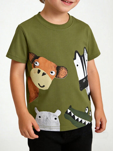 Children's Animal Print Crew Neck T-Shirt designed for comfort and style at Lookzlike