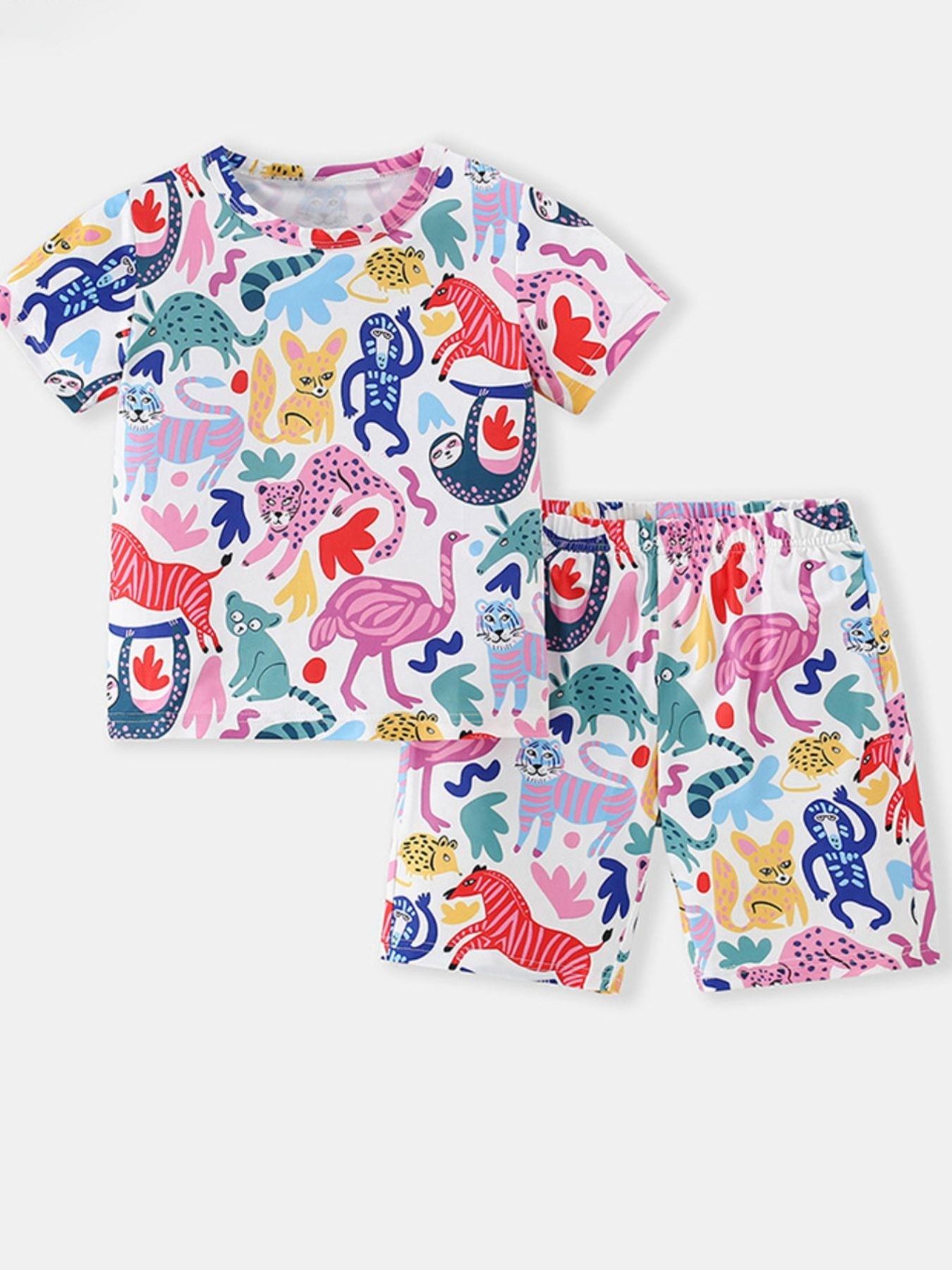 Children's Animal Print Short Sleeve Tee and Shorts Set designed for comfort and style at Lookzlike