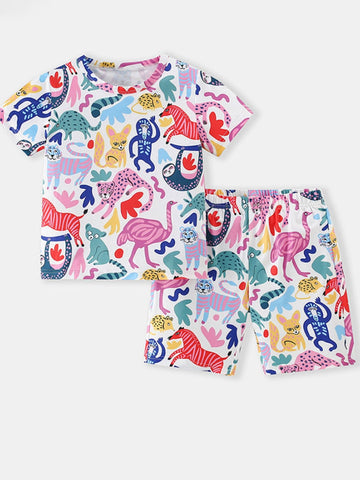 Children's Animal Print Short Sleeve Tee and Shorts Set designed for comfort and style at Lookzlike