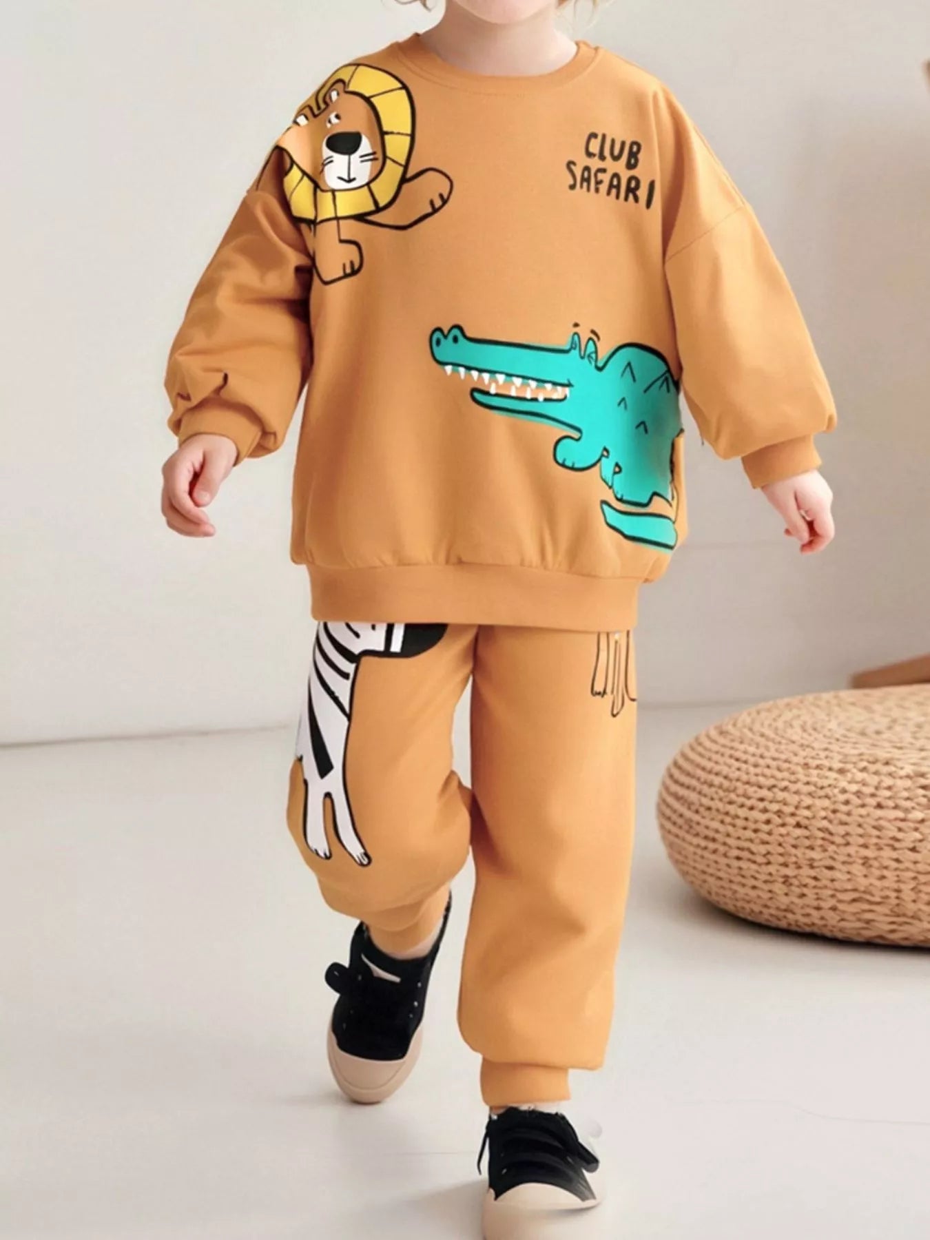 Children's Animal Round Neck Sweatshirt and Pants Set designed for comfort and style at Lookzlike