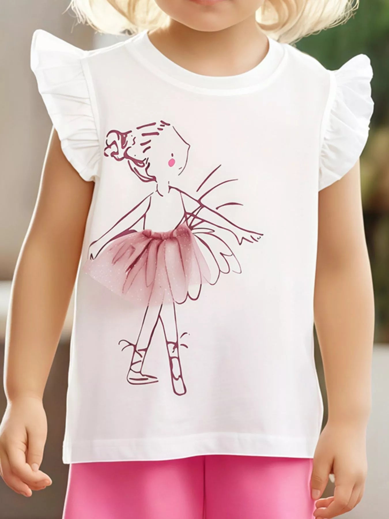 Children's Ballerina Graphic Ruffle Sleeve Top designed for comfort and style at Lookzlike