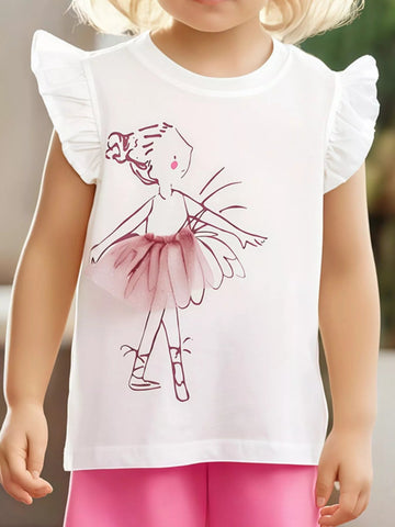 Children's Ballerina Graphic Ruffle Sleeve Top designed for comfort and style at Lookzlike
