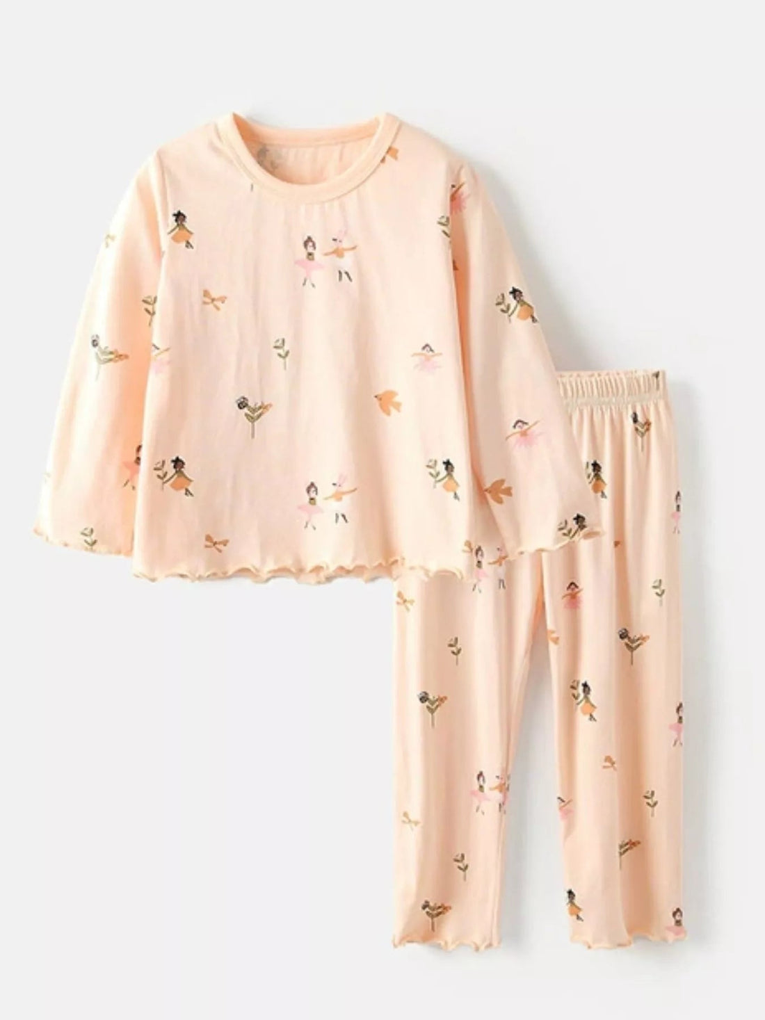 Children's Ballerina Print Round Neck Top and Pants Pajama Set designed for comfort and style at Lookzlike