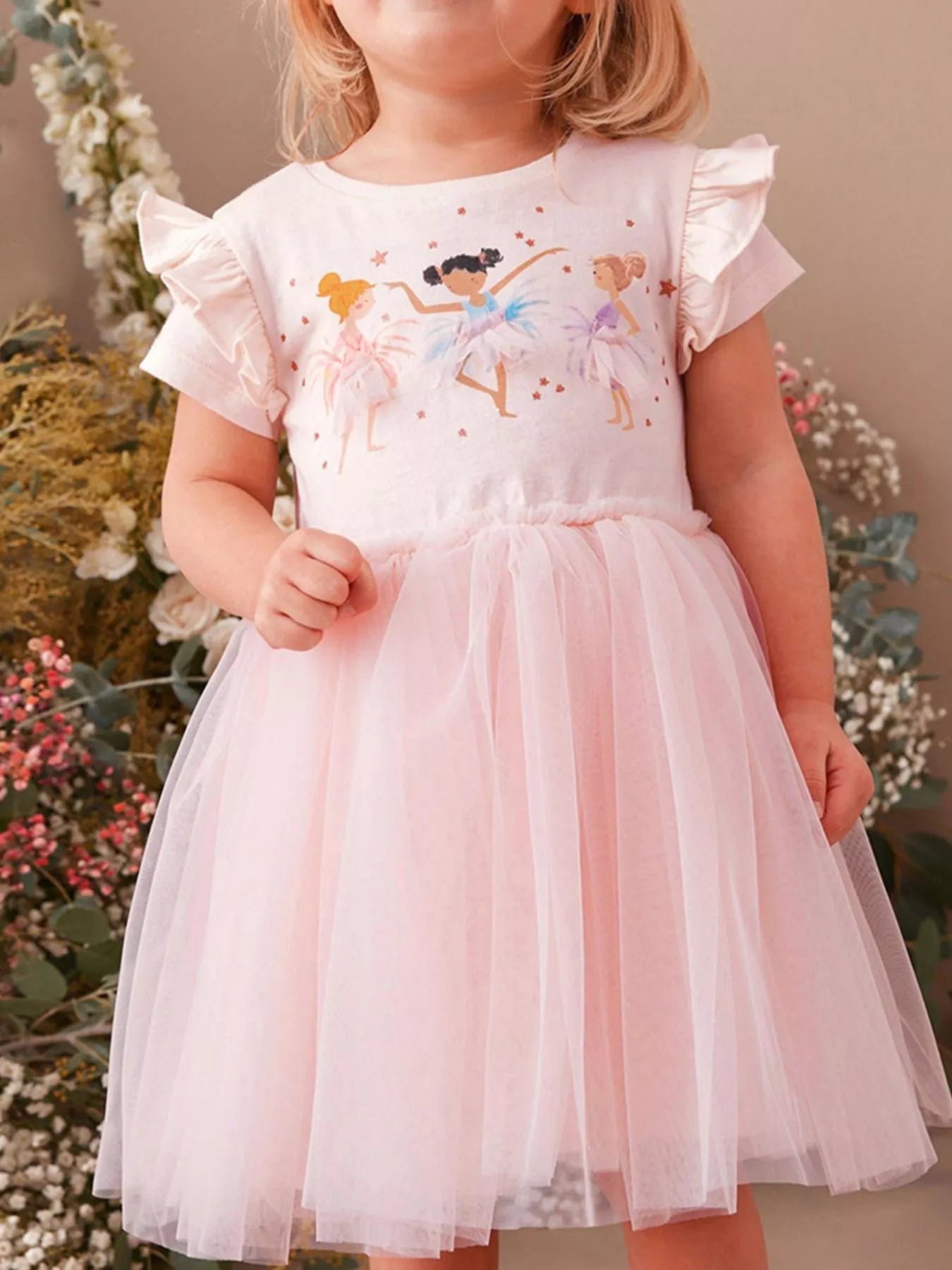 Children's Ballerina Short Sleeve Tulle Dress designed for comfort and style at Lookzlike