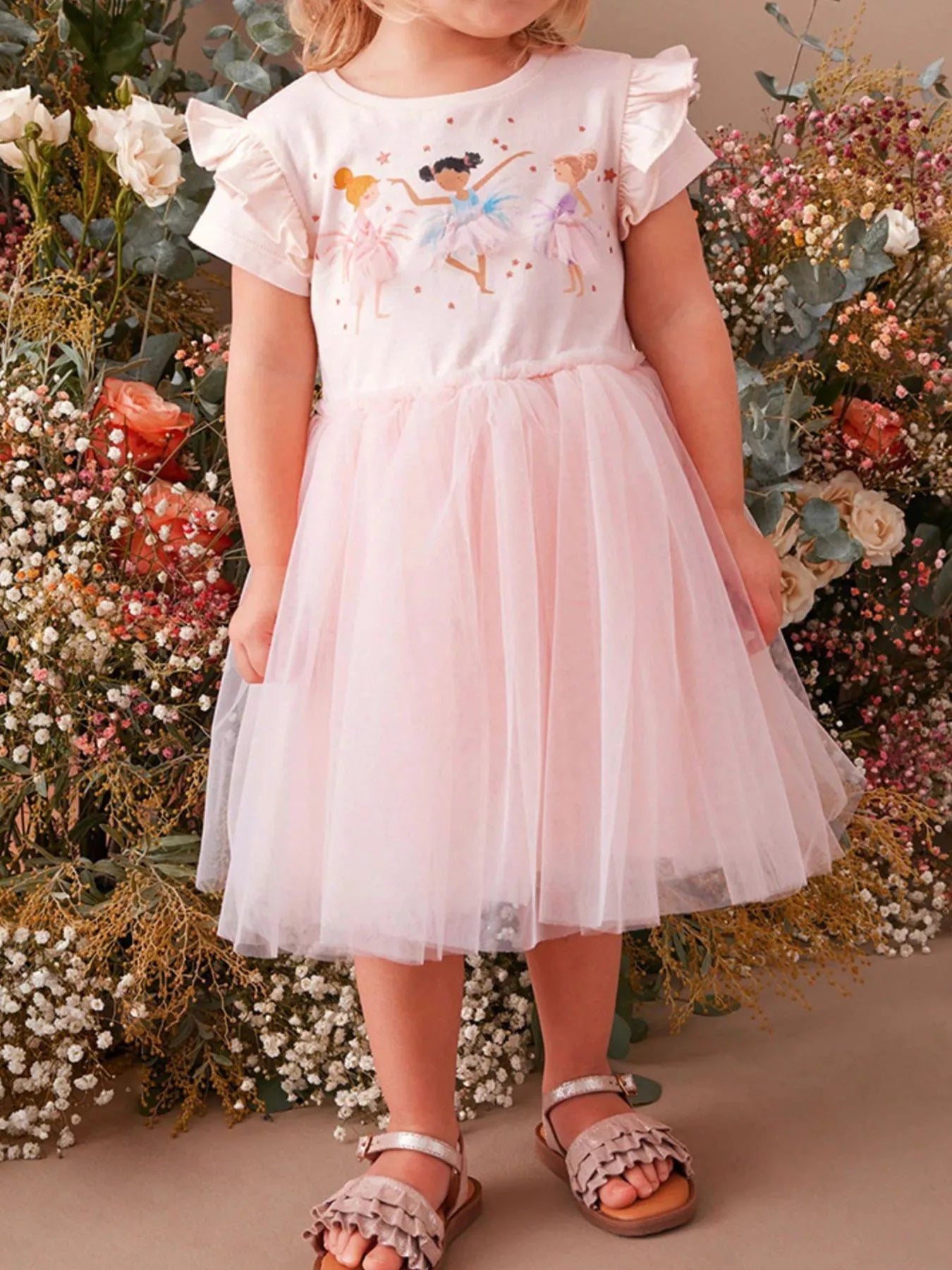 Children's Ballerina Short Sleeve Tulle Dress designed for comfort and style at Lookzlike