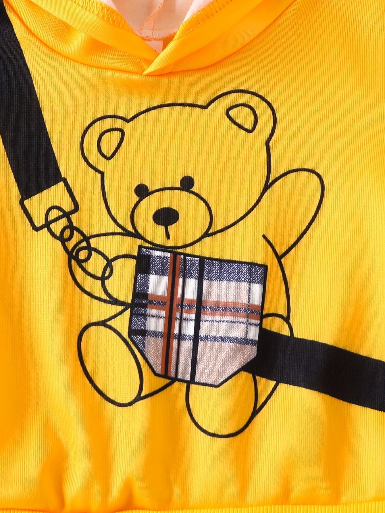 Children's Bear Graphic Hoodie & Plaid Pants Set designed for comfort and style at Lookzlike