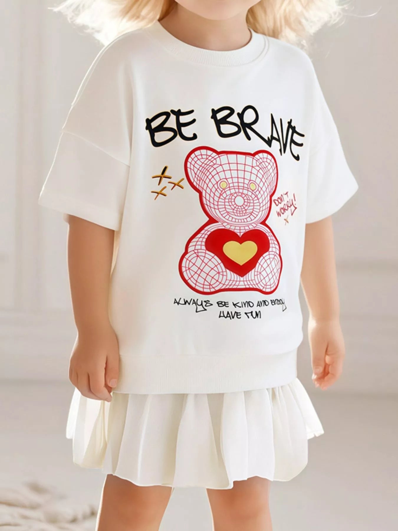 Children's Bear Graphic Short Sleeve Sweatshirt Dress designed for comfort and style at Lookzlike