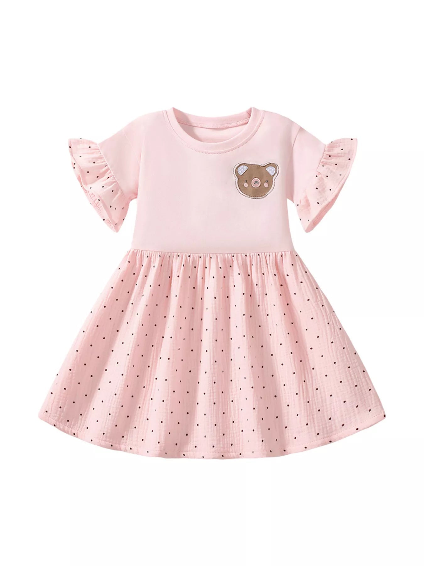 Children's Bear Ruffle Short Sleeve Dress designed for comfort and style at Lookzlike