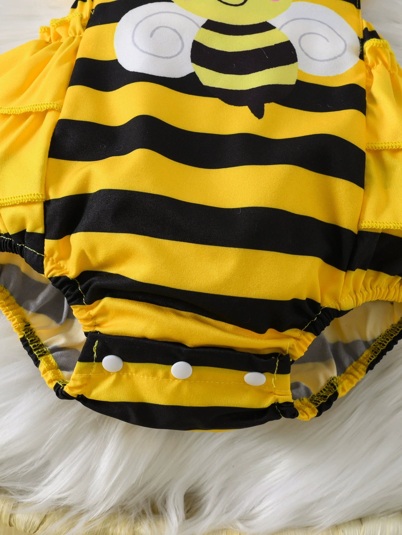 Children's Bee Striped Ruffle Bodysuit Dress with Headband designed for comfort and style at Lookzlike