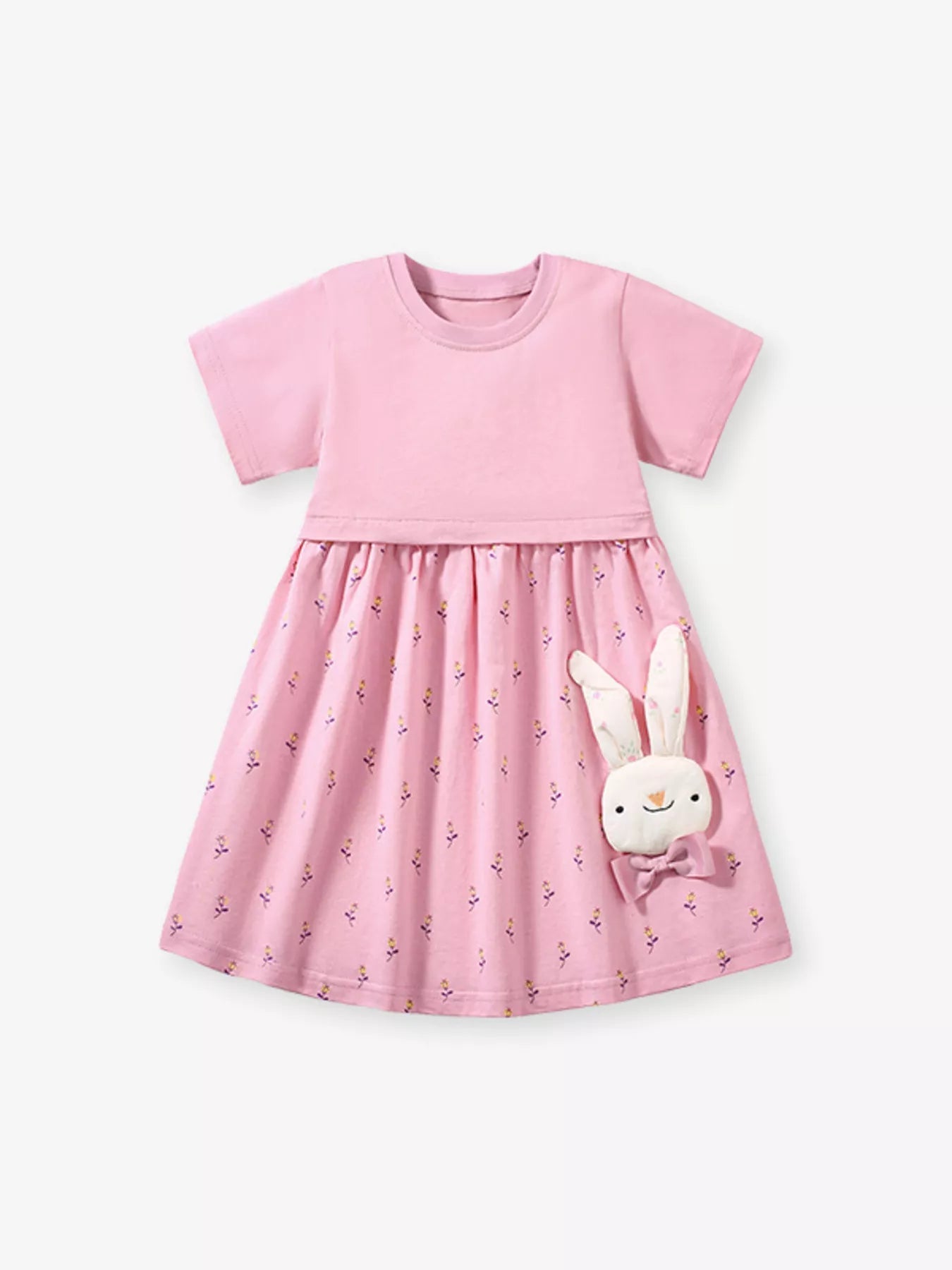 Children's Bunny Round Neck Short Sleeve Dress designed for comfort and style at Lookzlike