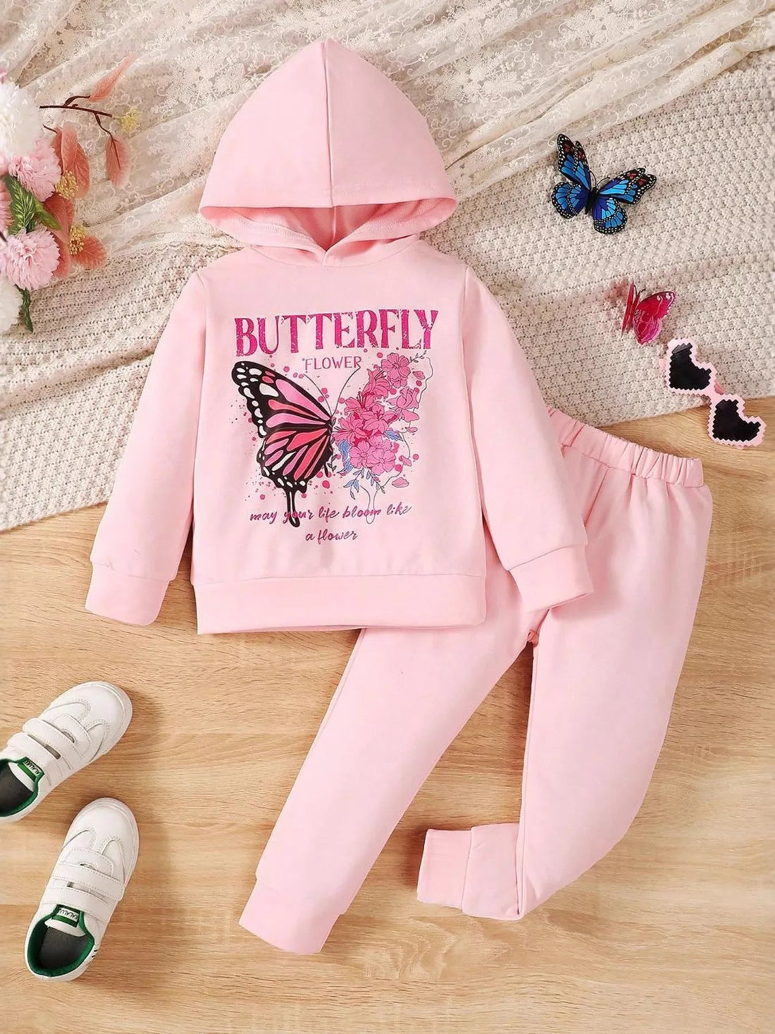 Children's Butterfly Flower Hoodie & Pants Set designed for comfort and style at Lookzlike