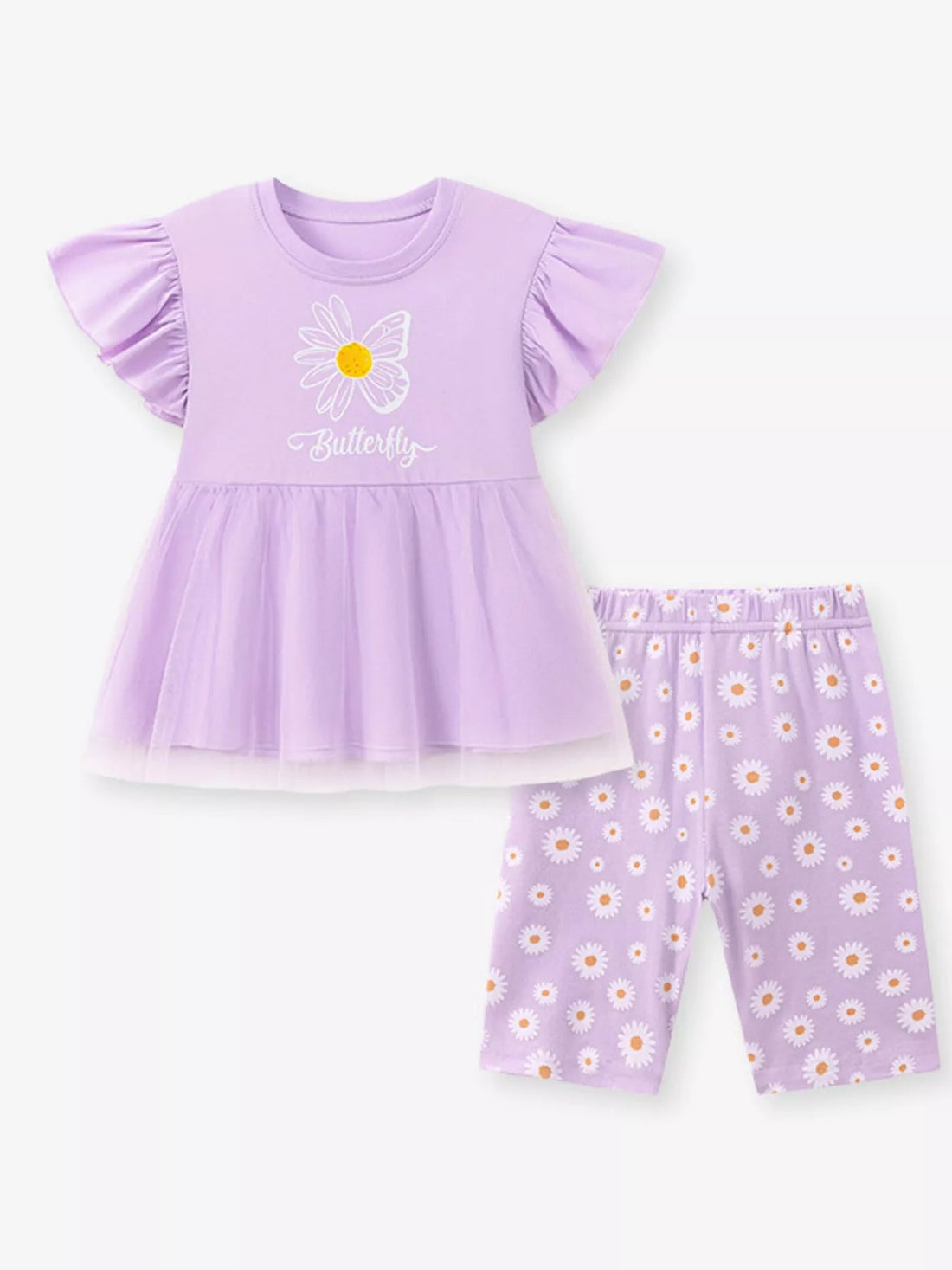 Children's Butterfly Ruffle Sleeve Top & Daisy Print Leggings Set designed for comfort and style at Lookzlike