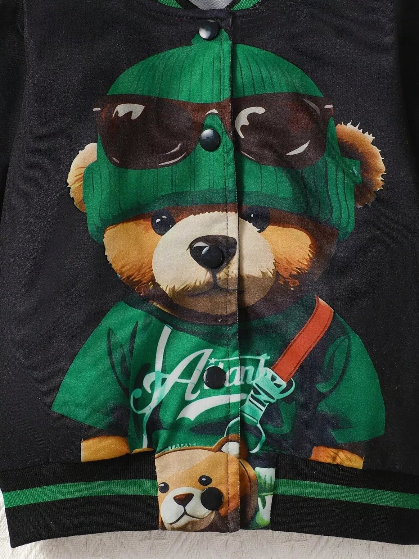 Children's Cartoon Bear Graphic Baseball Jacket designed for comfort and style at Lookzlike