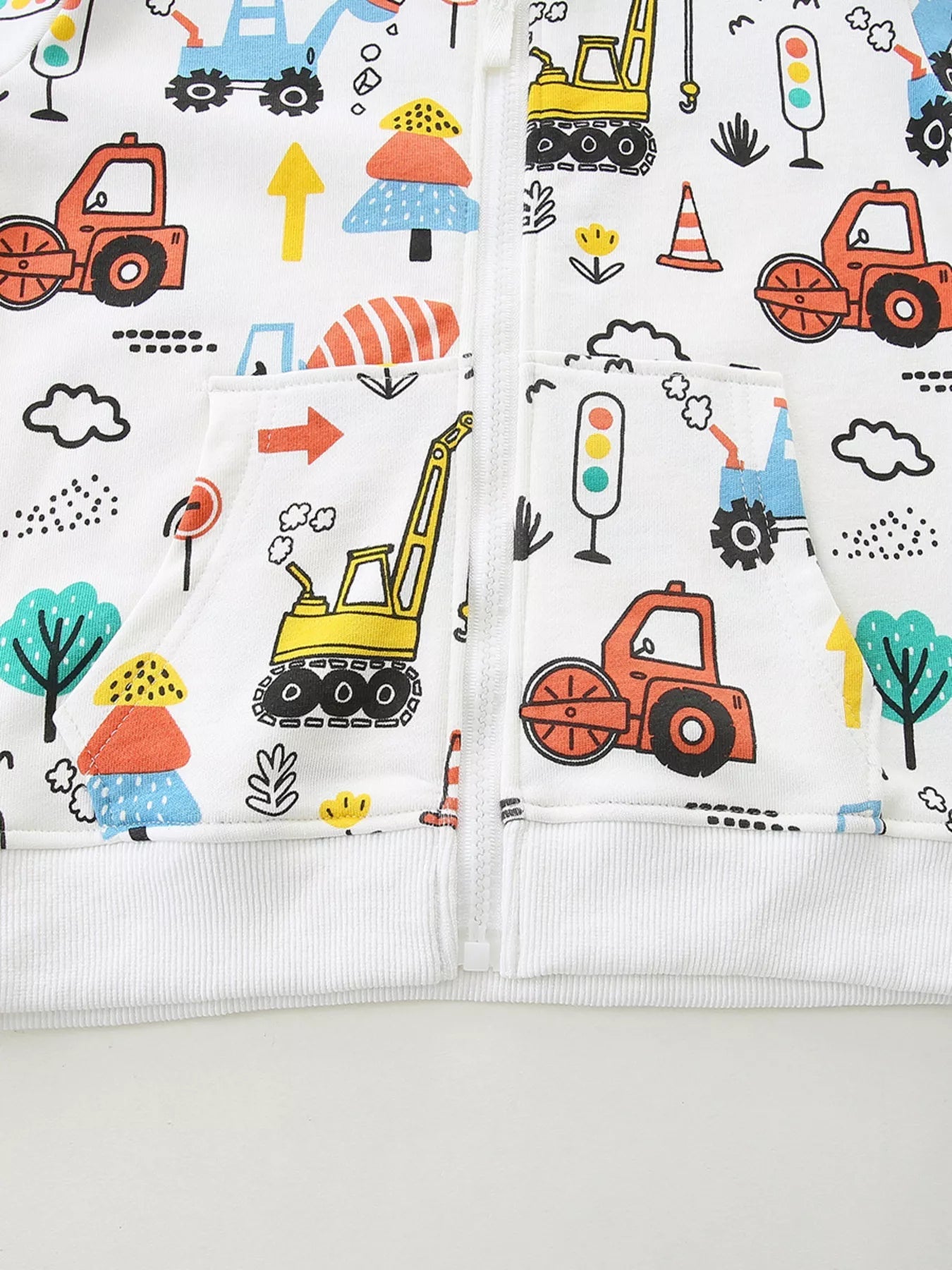 Children's Cartoon Construction Vehicle Print Zip - Up Jacket designed for comfort and style at Lookzlike