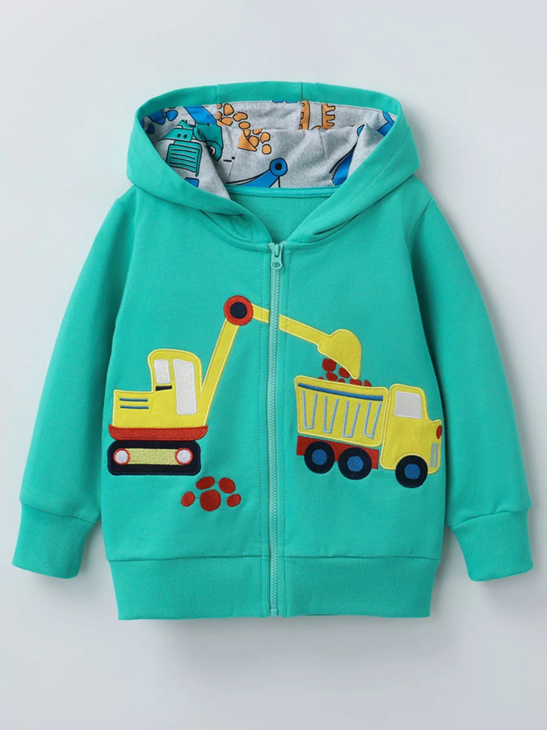 Children's Cartoon Construction Vehicle Zip-Up Hoodie designed for comfort and style at Lookzlike