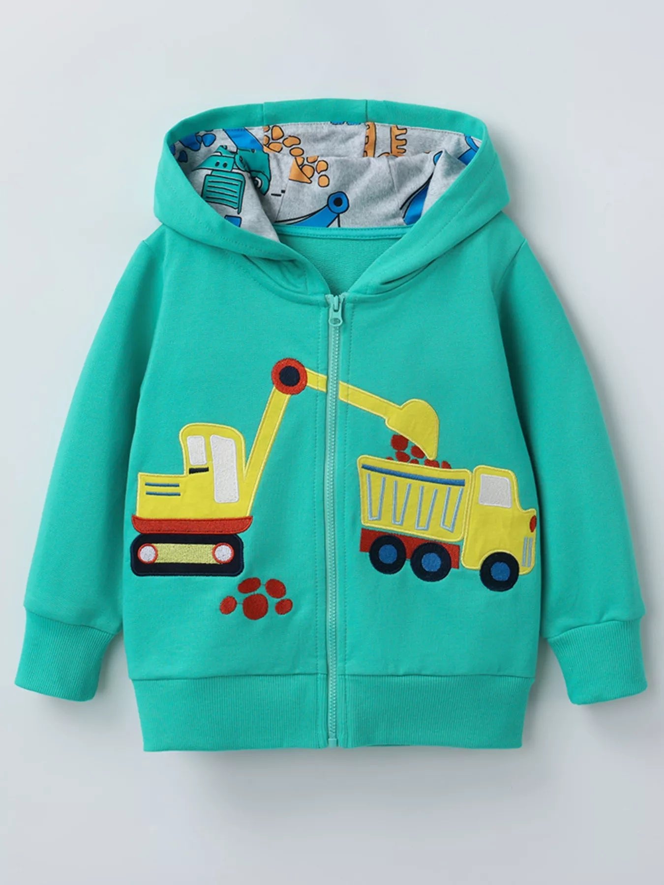 Children's Cartoon Construction Vehicle Zip-Up Hoodie designed for comfort and style at Lookzlike