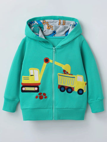 Children's Cartoon Construction Vehicle Zip-Up Hoodie designed for comfort and style at Lookzlike