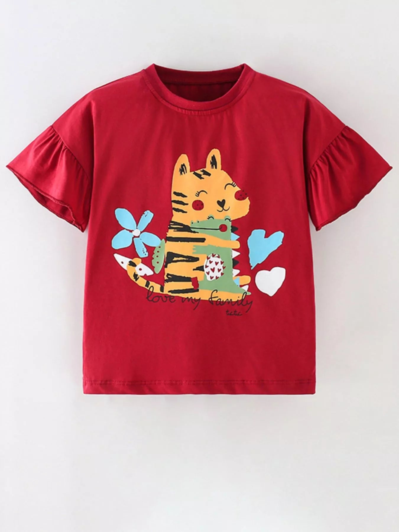 Children's Cartoon Tiger Graphic Ruffle Sleeve T-Shirt designed for comfort and style at Lookzlike