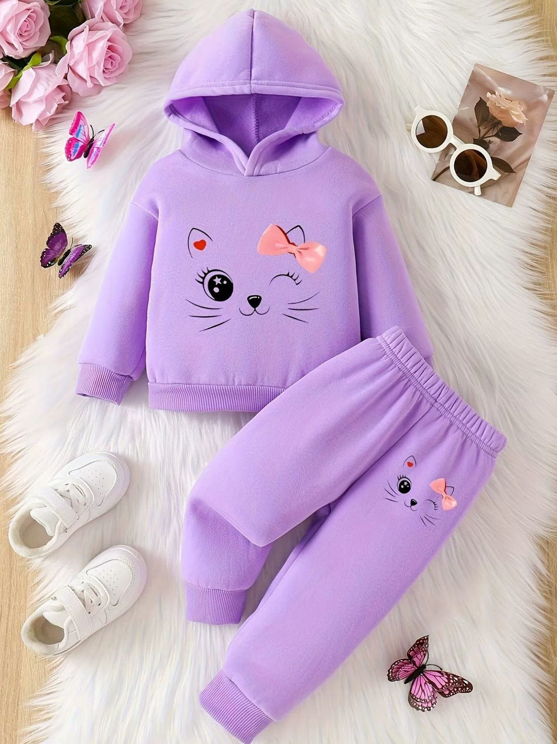 Children's Cat Long Sleeve Hoodie & Pants Set designed for comfort and style at Lookzlike