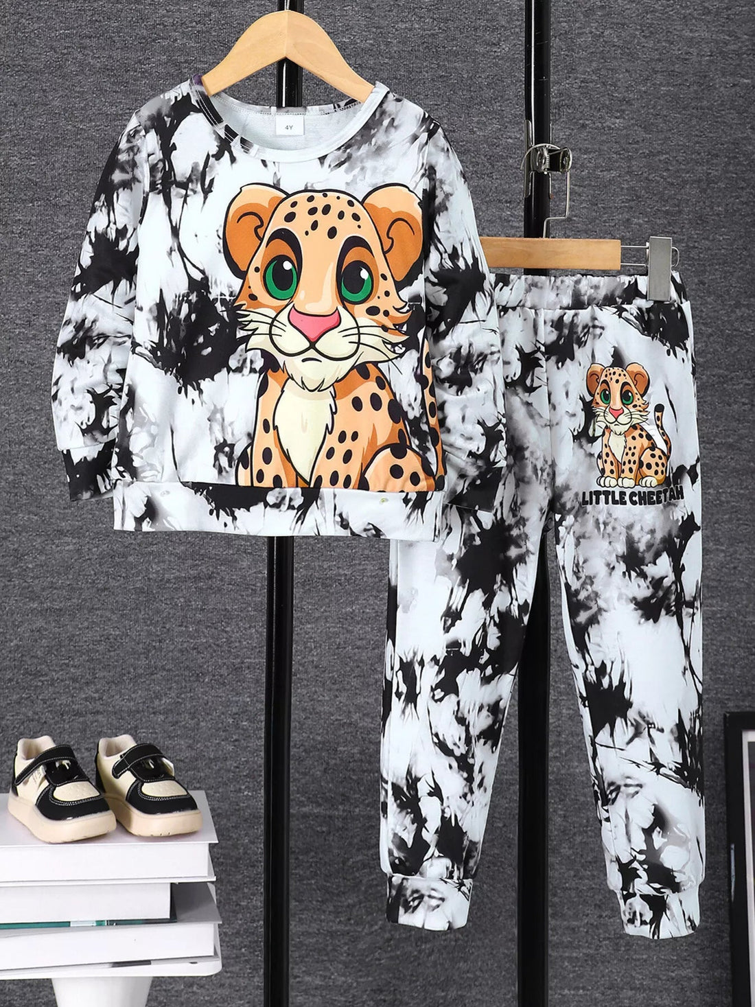 Children's Cheetah Tie-Dye Top and Pants Set designed for comfort and style at Lookzlike