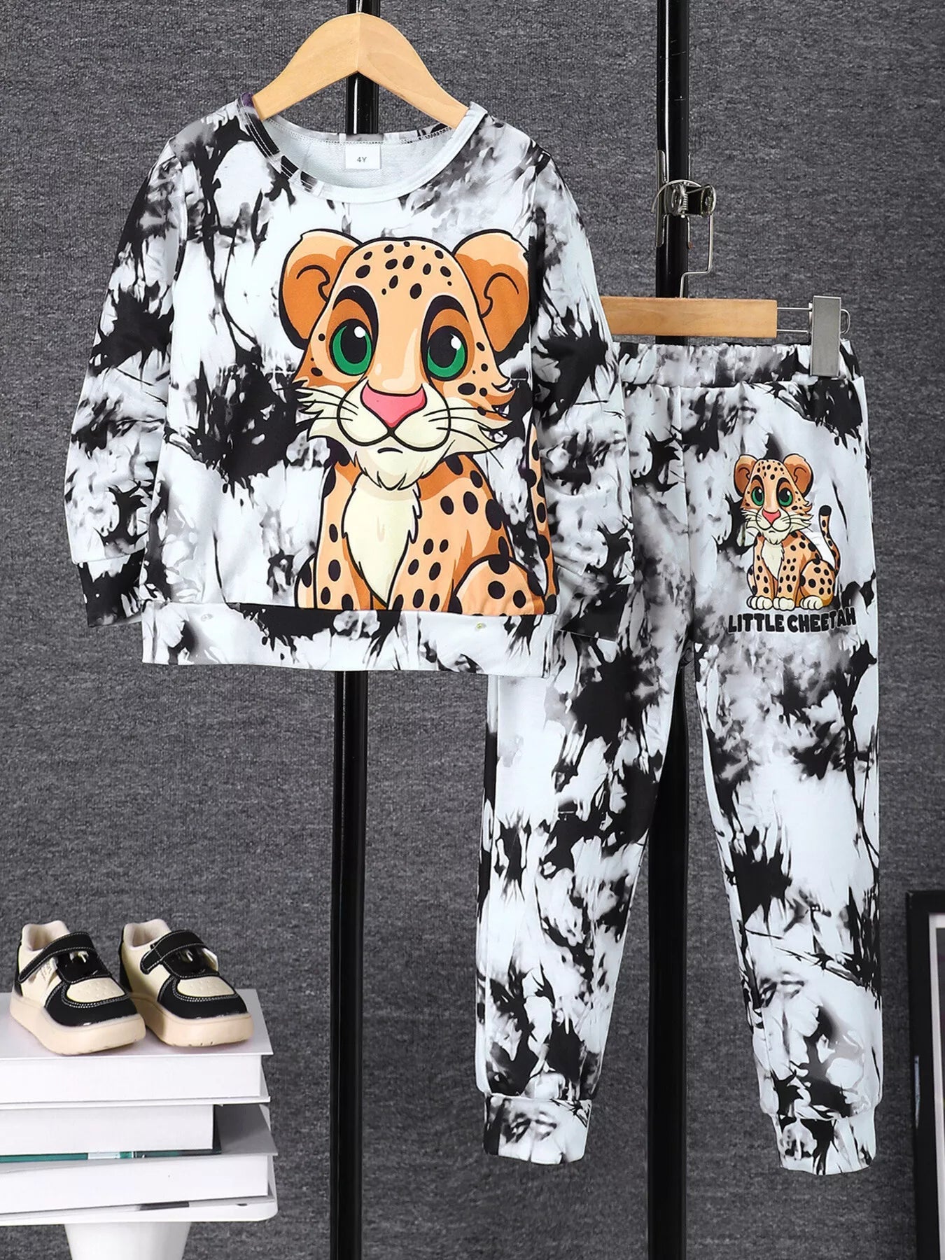 Children's Cheetah Tie-Dye Top and Pants Set designed for comfort and style at Lookzlike