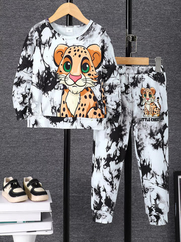 Children's Cheetah Tie-Dye Top and Pants Set designed for comfort and style at Lookzlike