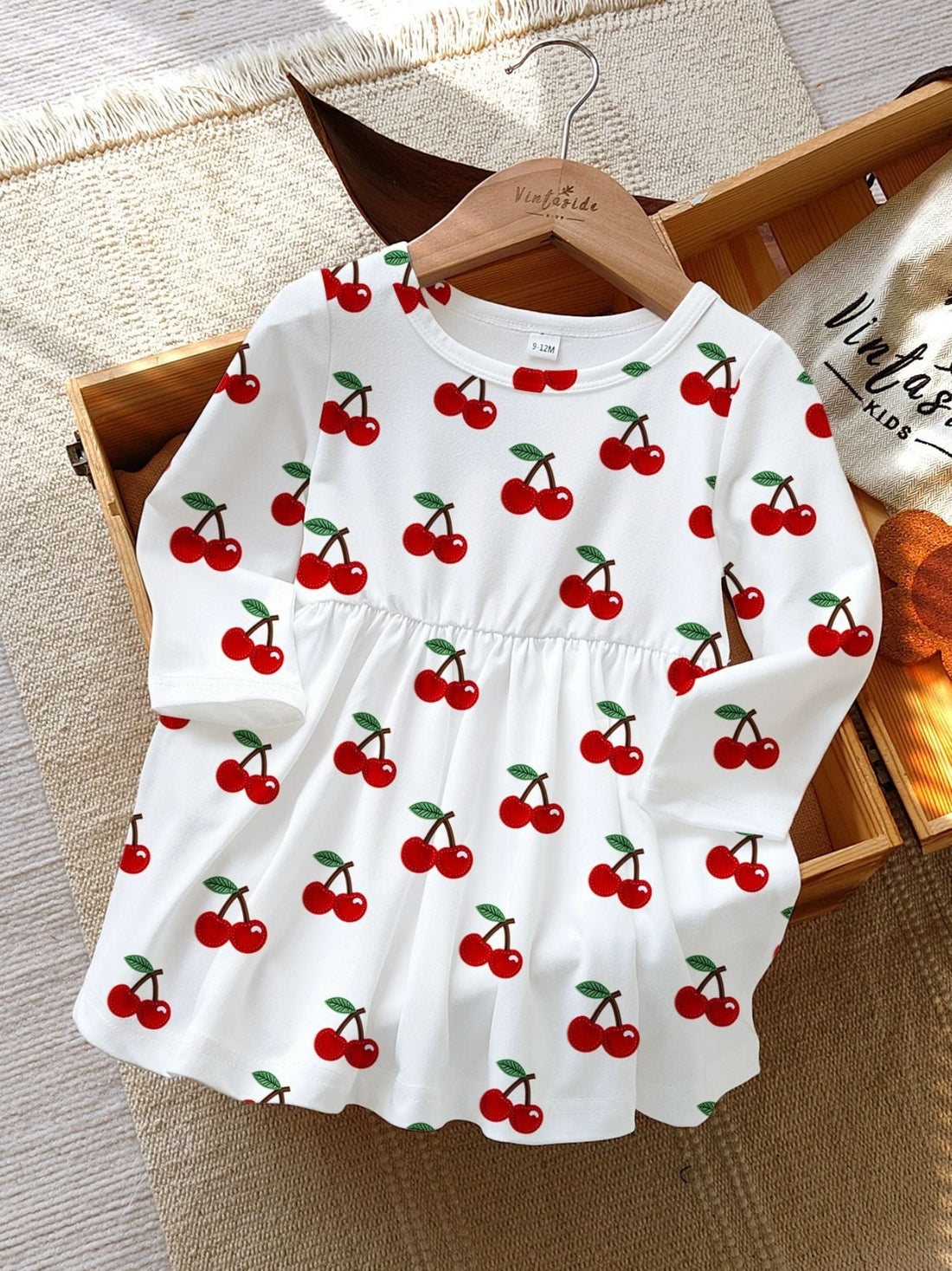 Children's Cherry Print Long Sleeve Casual Dress designed for comfort and style at Lookzlike