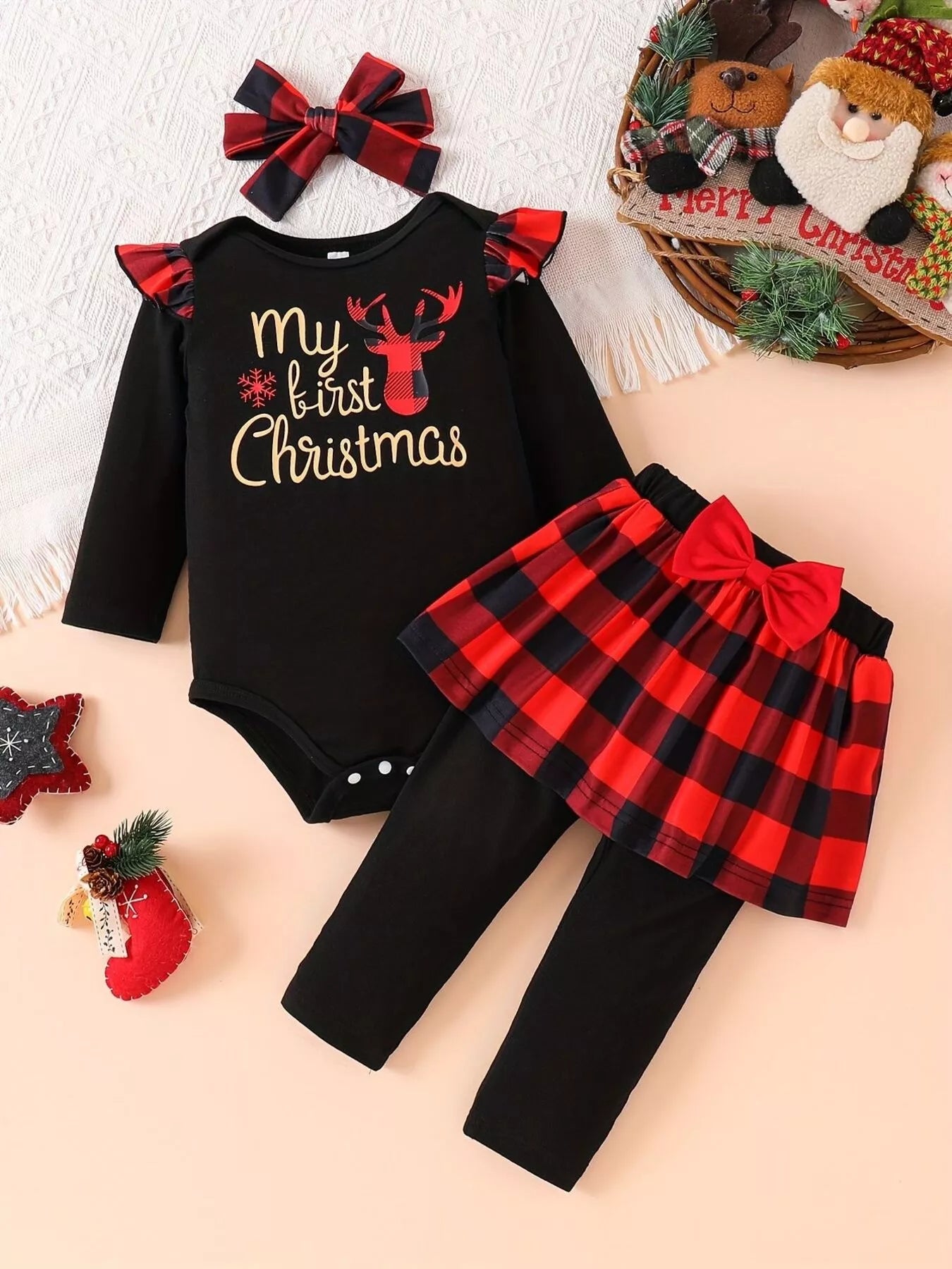 Children's Christmas Bodysuit and Pants Set with Headband designed for comfort and style at Lookzlike