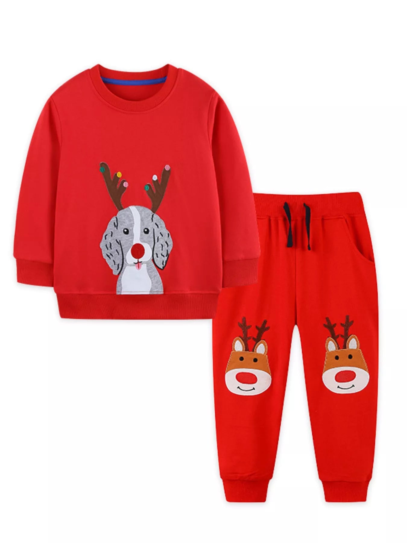 Children's Christmas Dog & Reindeer Round Neck Outfit Set designed for comfort and style at Lookzlike