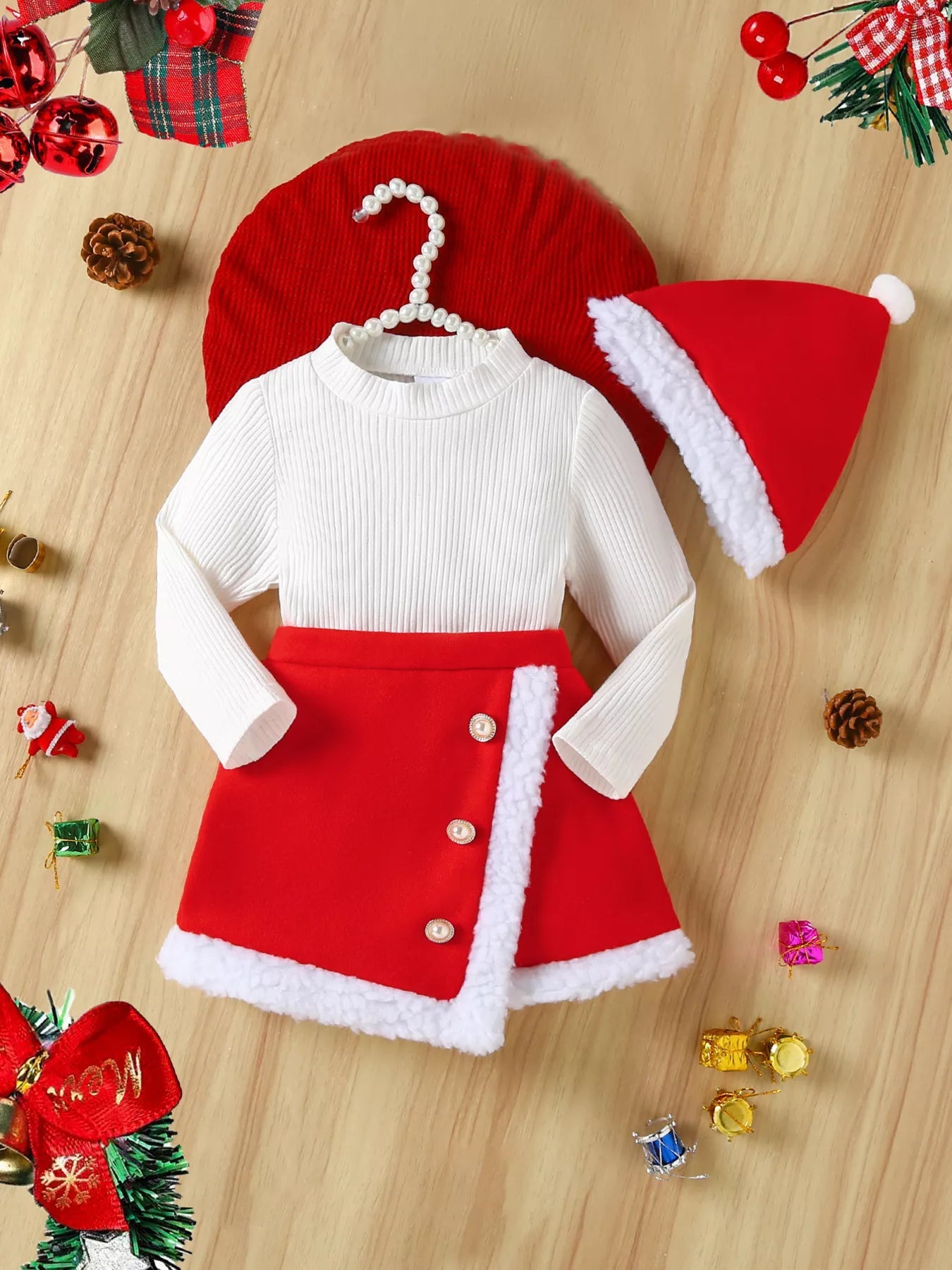 Children's Christmas Outfit Set with Santa Hat designed for comfort and style at Lookzlike