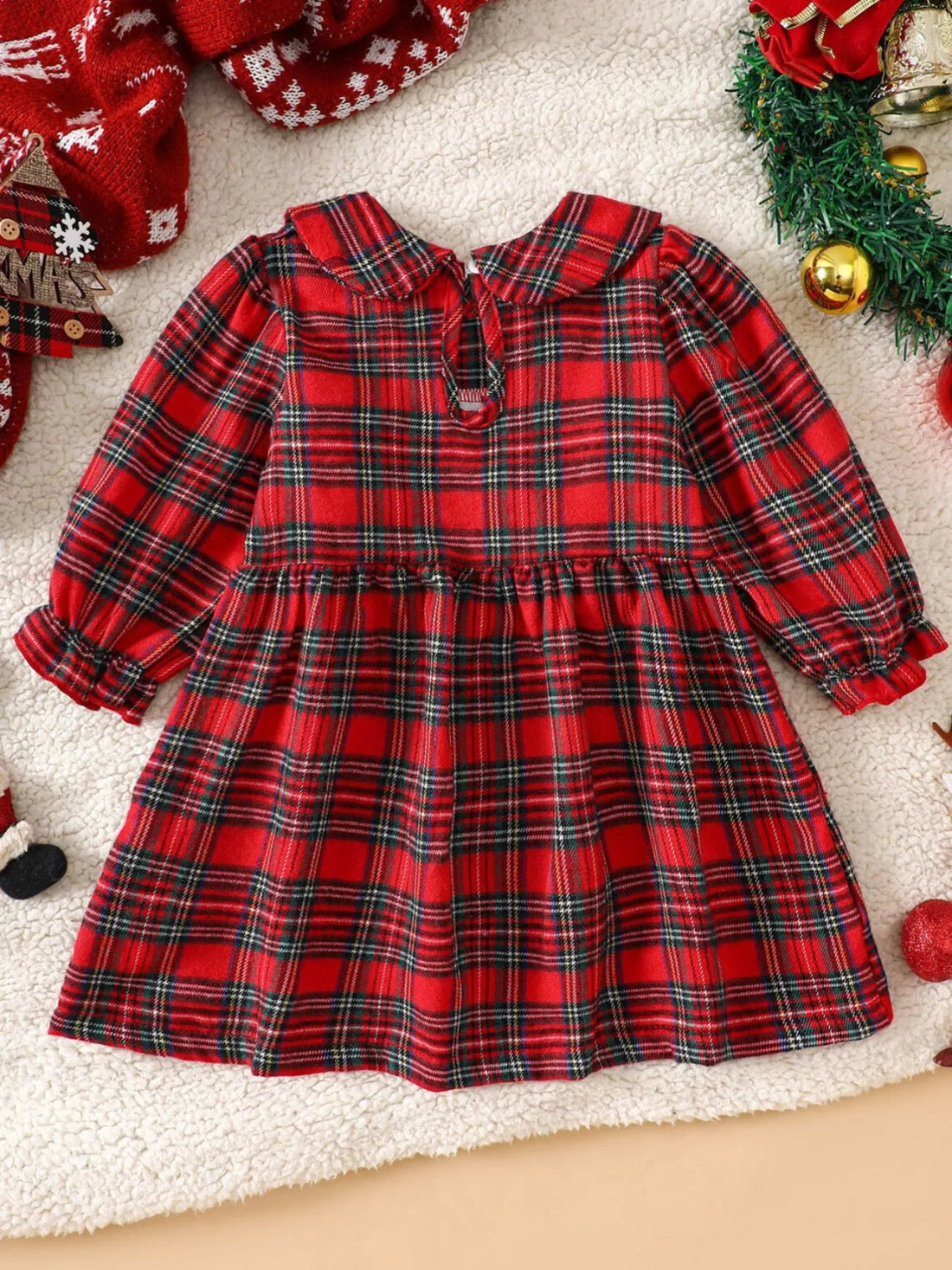 Children's Christmas Plaid Embroidered Smocked Dress designed for comfort and style at Lookzlike
