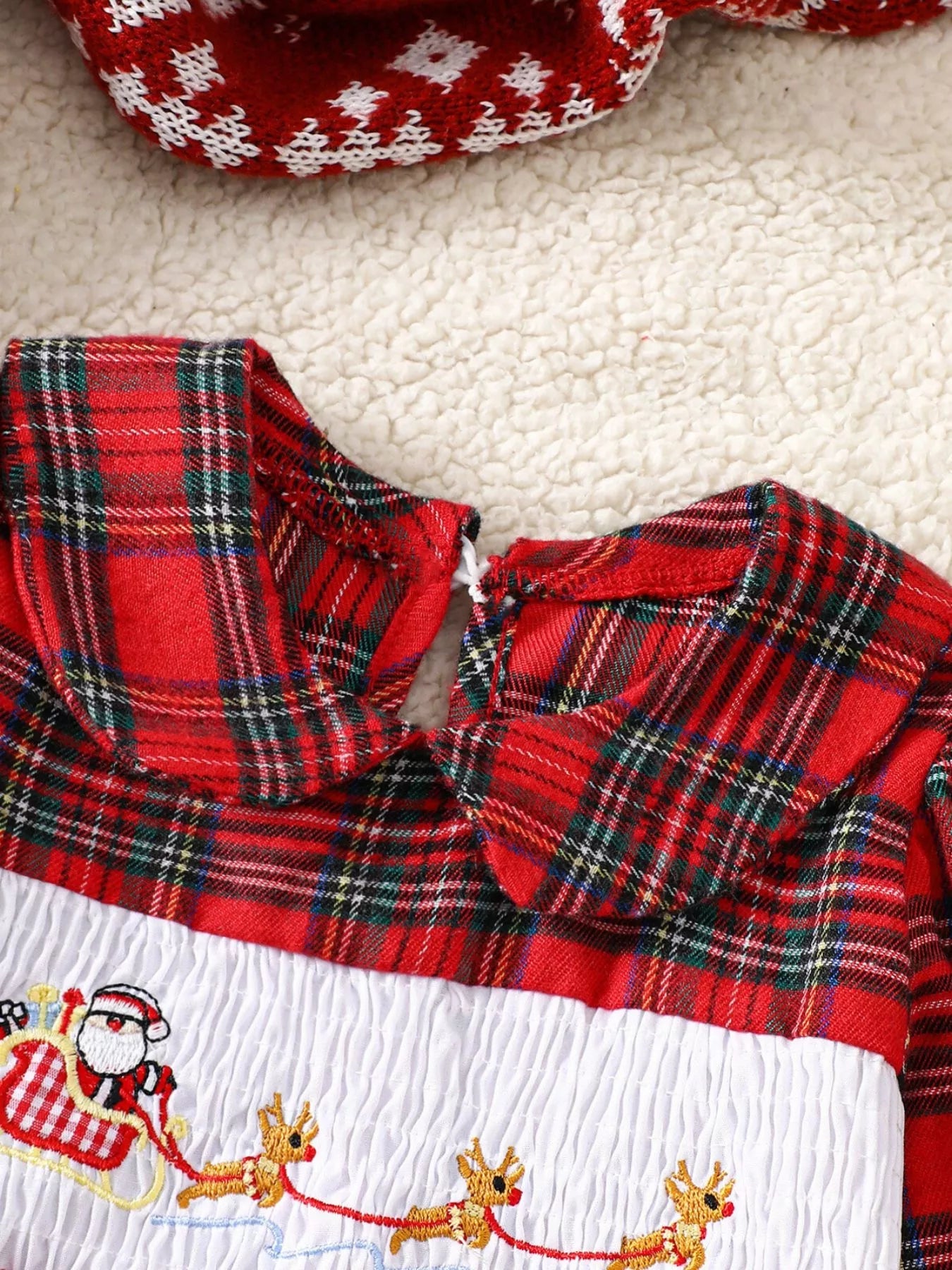 Children's Christmas Plaid Embroidered Smocked Dress designed for comfort and style at Lookzlike