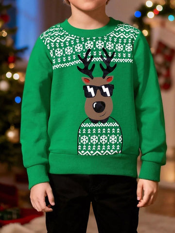 Children's Christmas Reindeer Graphic Crewneck Sweatshirt designed for comfort and style at Lookzlike