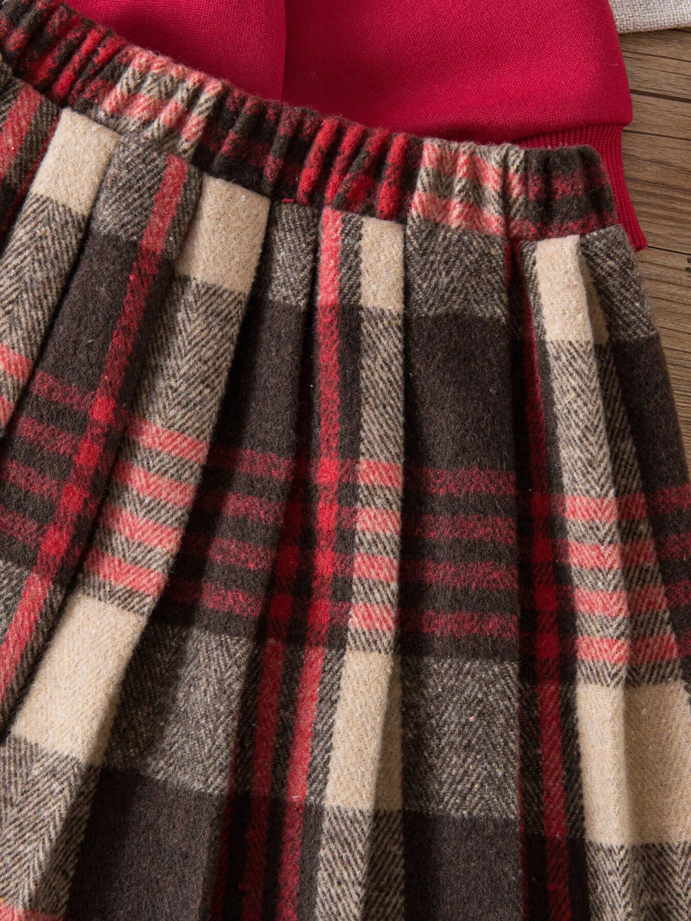 Children's Christmas Reindeer Sweatshirt & Plaid Skirt Set designed for comfort and style at Lookzlike