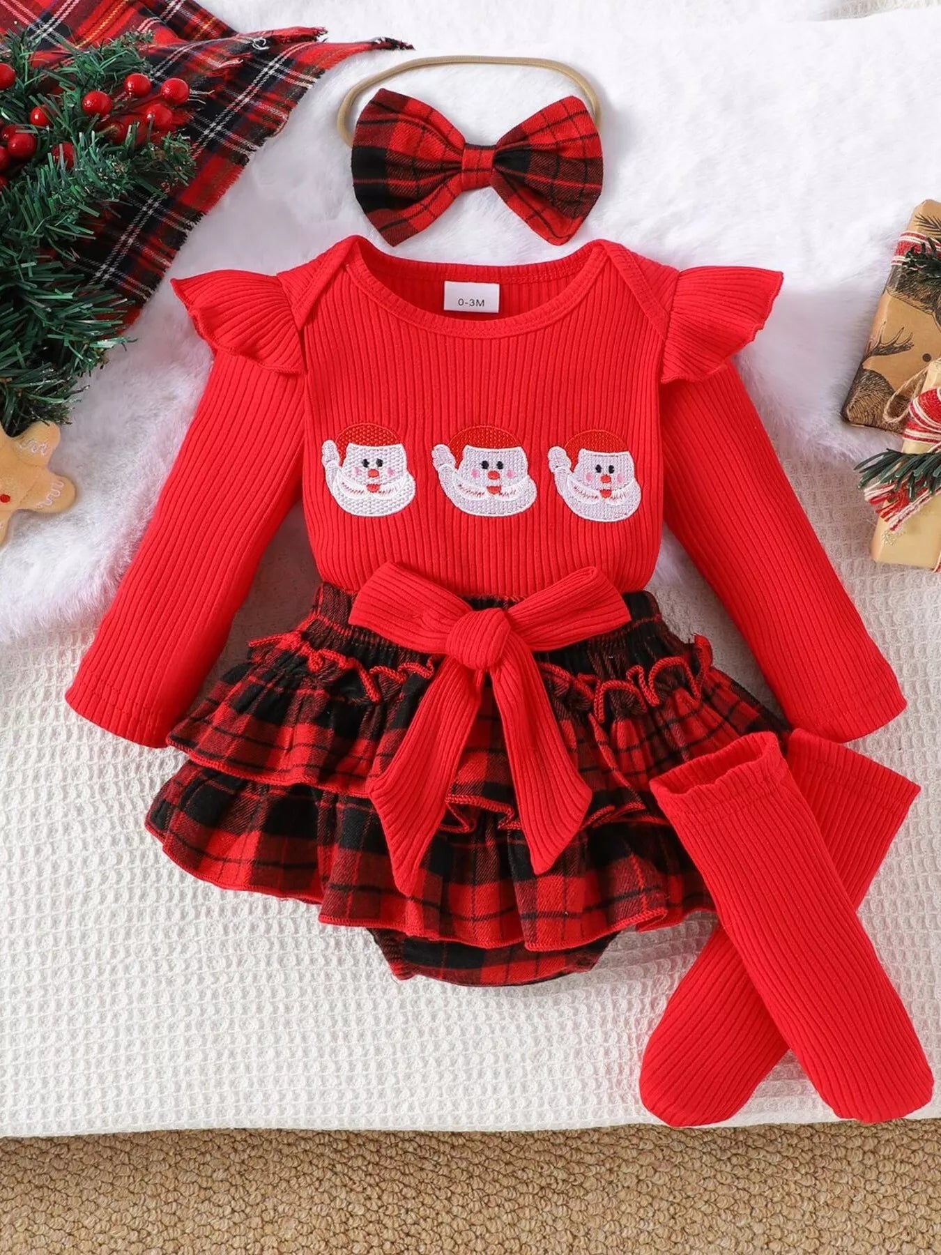 Children's Christmas Ruffle Trim 4 - Piece Set designed for comfort and style at Lookzlike