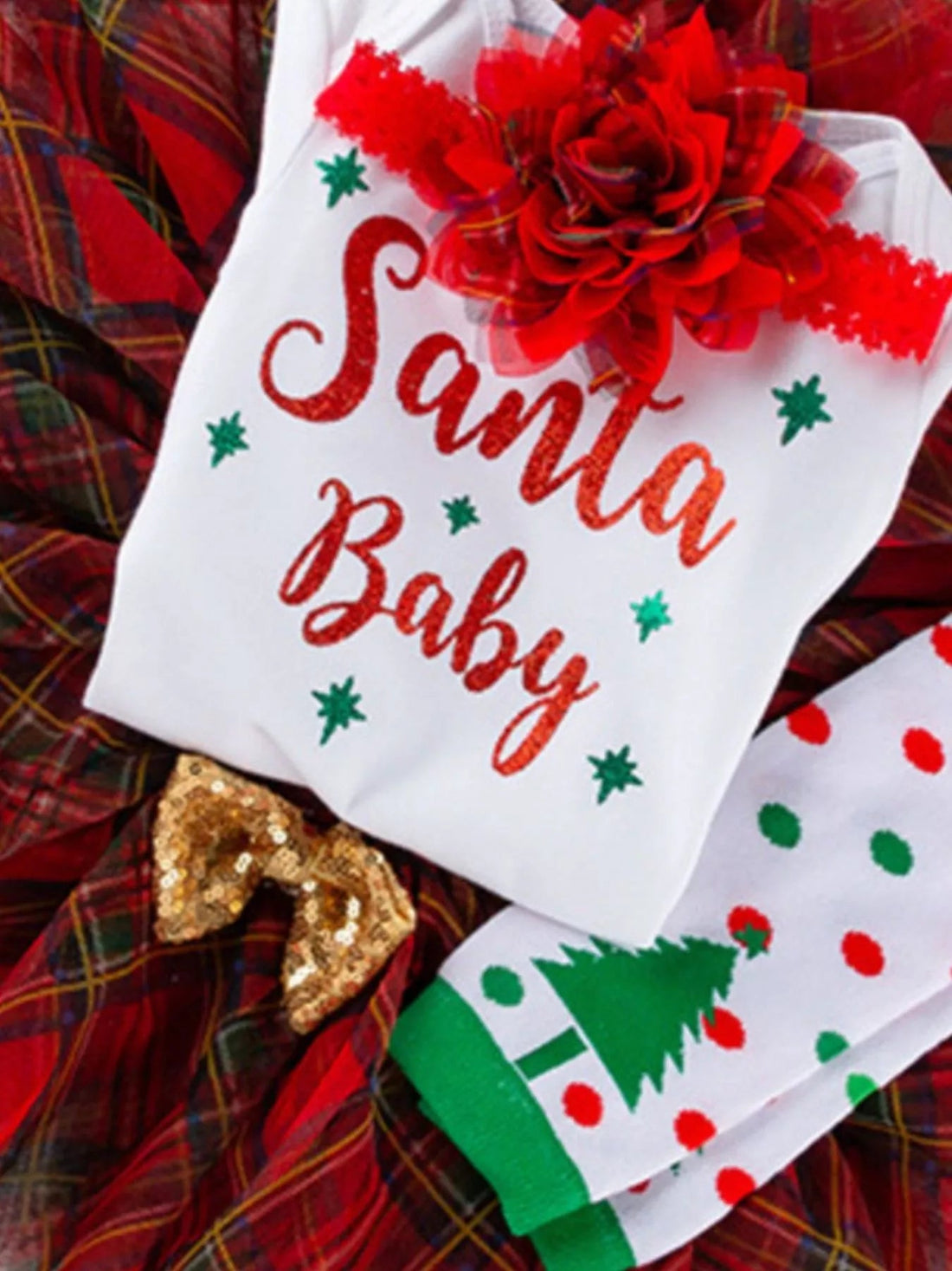 Children's Christmas Santa Baby 4 Piece Outfit Set designed for comfort and style at Lookzlike