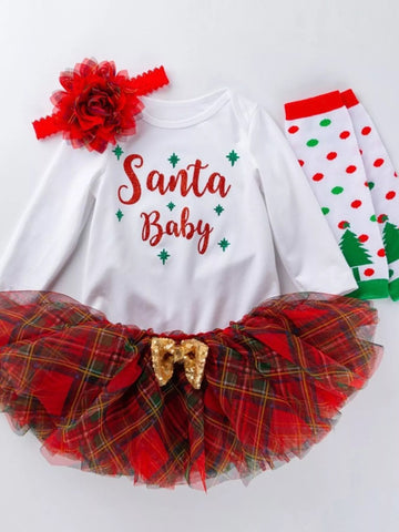 Children's Christmas Santa Baby 4 Piece Outfit Set designed for comfort and style at Lookzlike