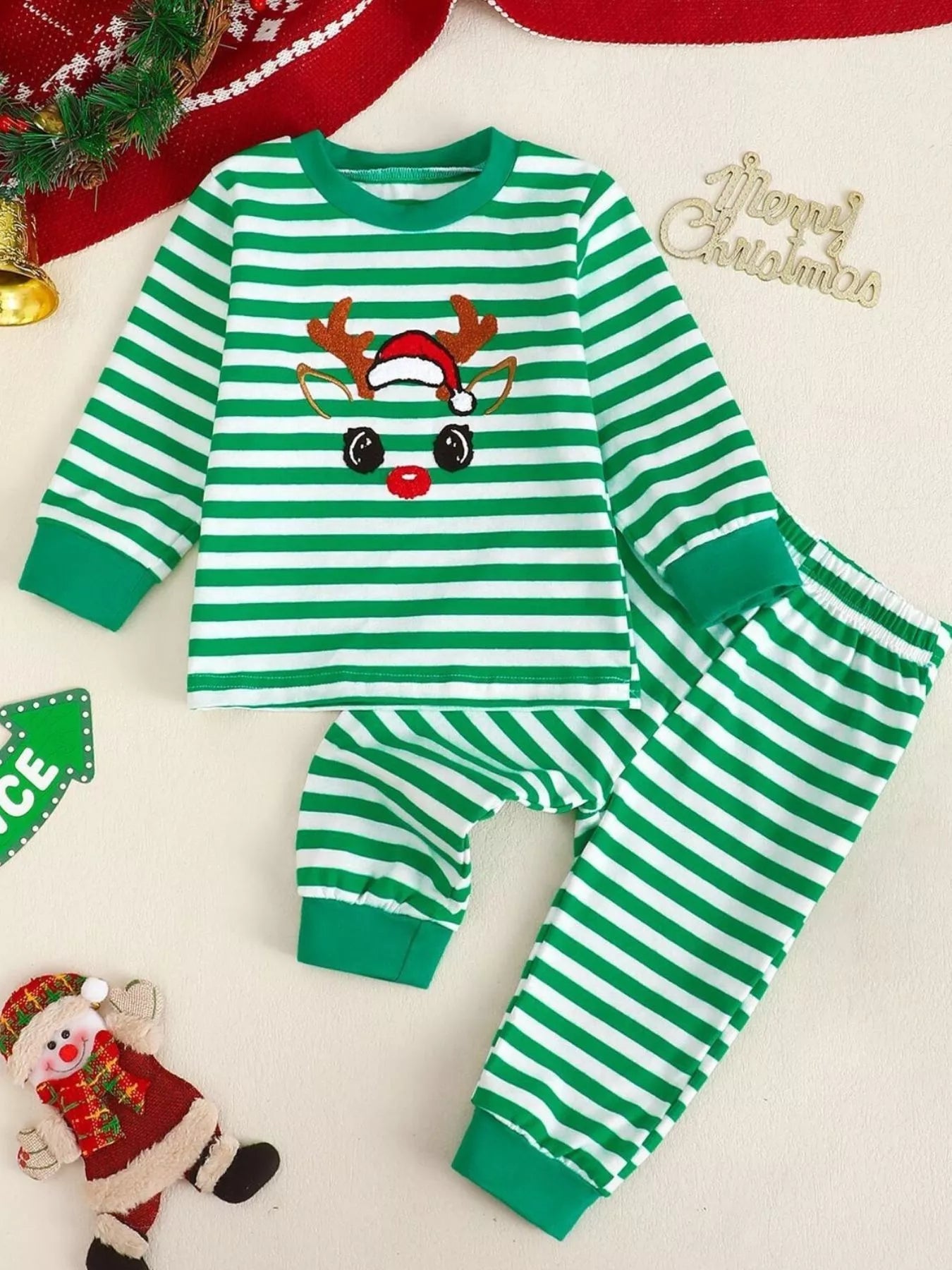 Children's Christmas Striped Pajama Set designed for comfort and style at Lookzlike