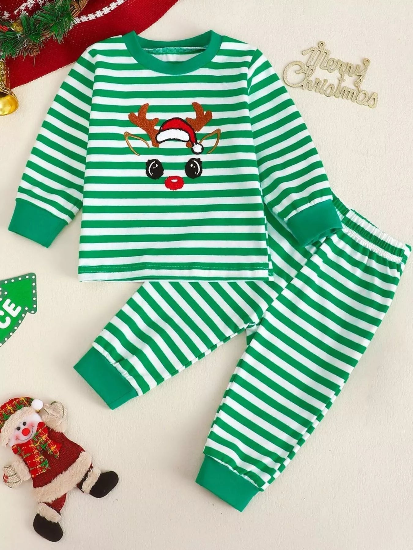 Children's Christmas Striped Pajama Set designed for comfort and style at Lookzlike